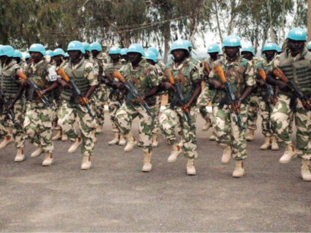 Troops on pre-deployment training at the UN-certified Nigerian Army Peacekeeping Centre, Jaji